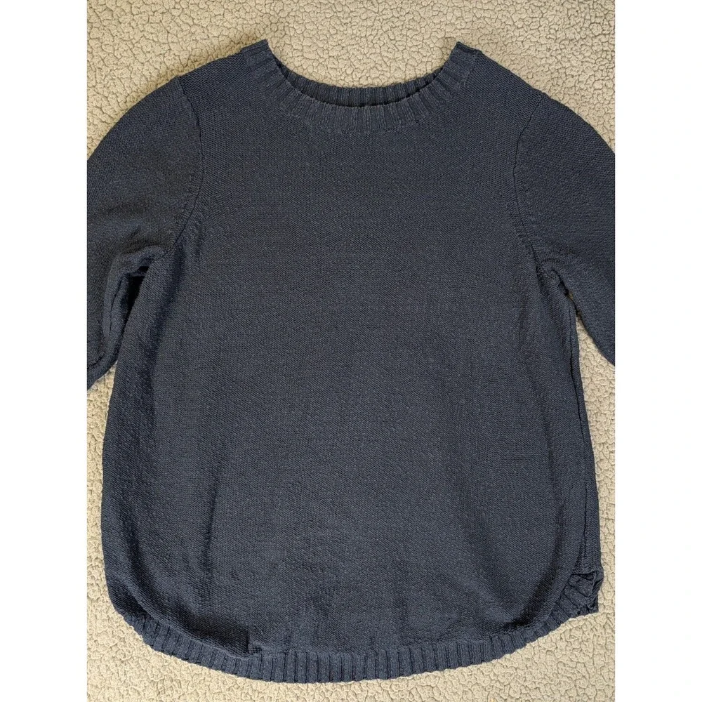 J Jill Short Sleeve Sweater Womens Navy Blouse Top Size XL Tall 100% Cotton